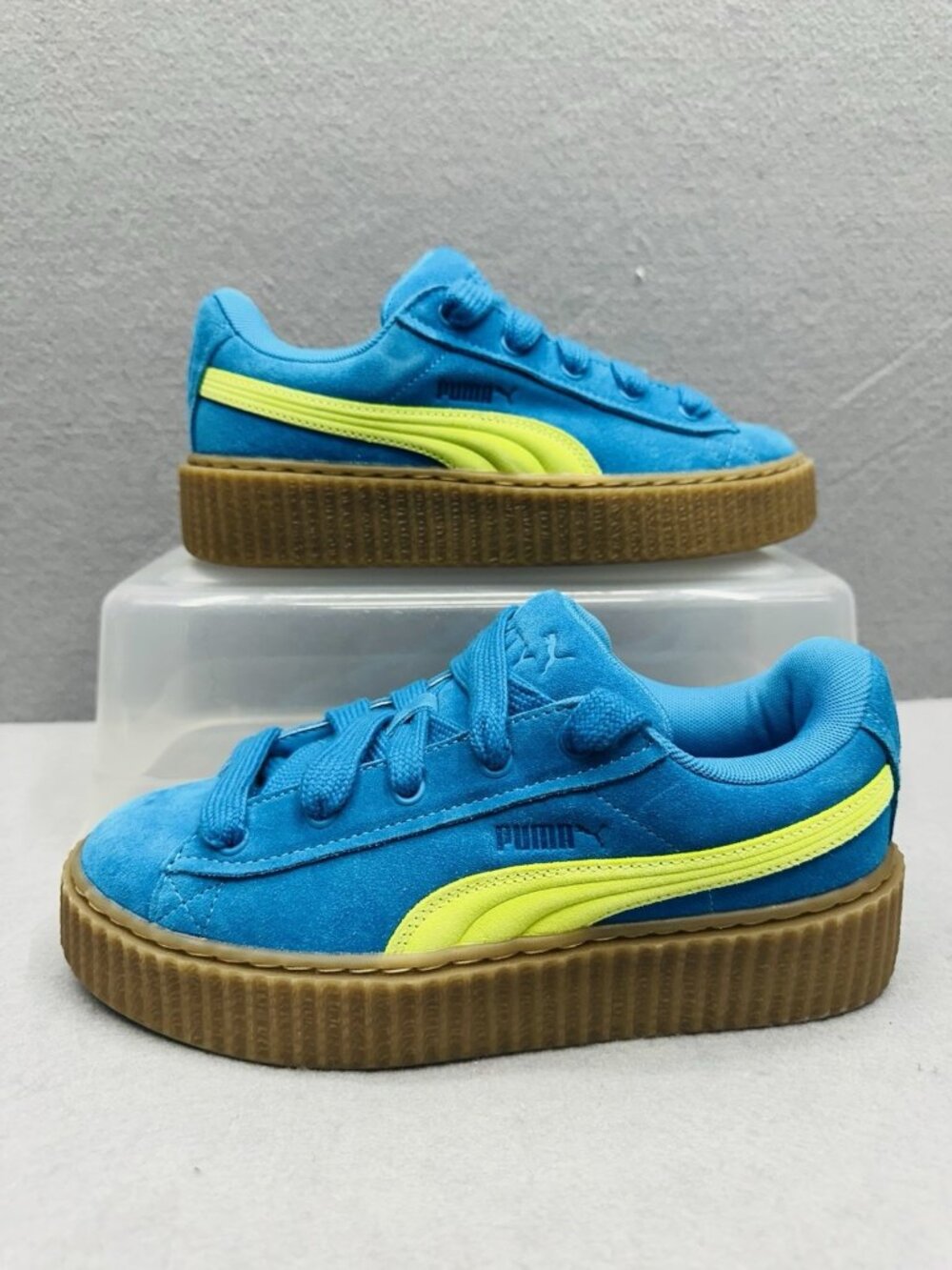 Puma Womens 7.5 Fenty Creeper Phatty Blue Lime Rihanna Gum Sole Platform Sneaker